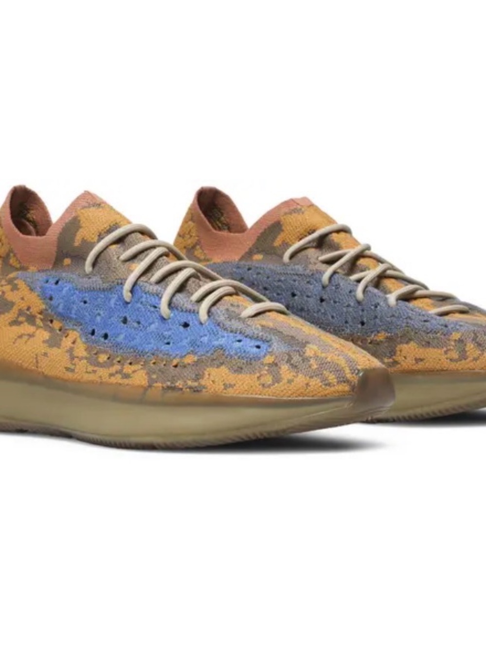 Yeezy Knit Sneakers in Blue, Tan, Brown